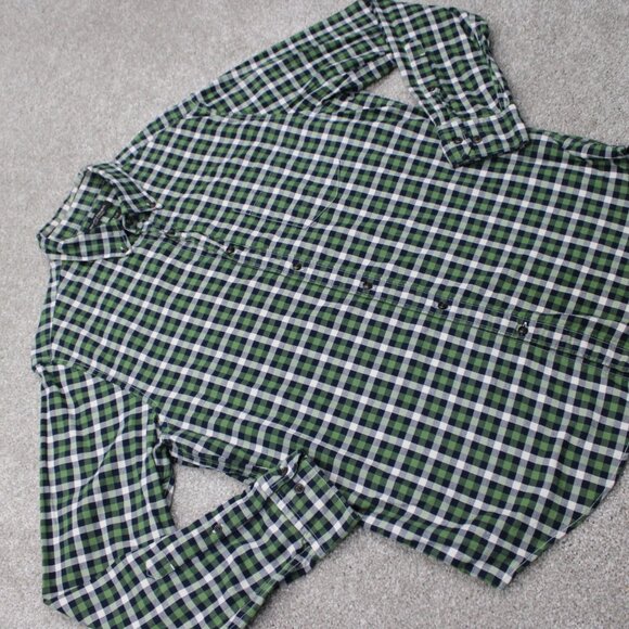 Banana Republic Luxe Flannel Shirt Mens Large Green/Black Camden Fit Cotton L/S - Picture 7 of 14